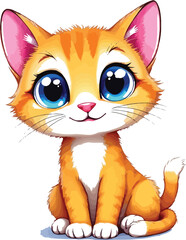 Adorable Orange Kitten – Vector Illustration of Cute Cartoon Cat with Blue Eyes, White Paws, and Friendly Expression