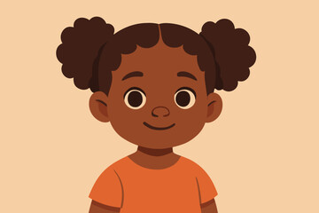 Cute African American little girl portrait. Happy smiling black child with afro puffs hairstyle. Modern flat vector cartoon character illustration for kids, diversity, and representation.