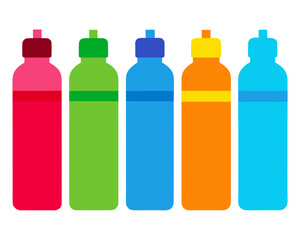 Colorful Water Bottles Illustration in a Row on Transparent Background
