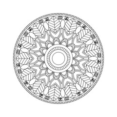 A beautiful and highly detailed black and white mandala, perfect for adult coloring books, art therapy, or creative projects. 