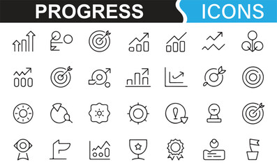 Icons representing progress, growth, and achievement in business, success, and improvement.