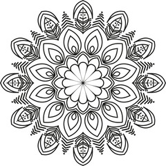 Vibrant Gradient Mandala with Hearts and Leaves, Intricate Mandala Line Art for Coloring