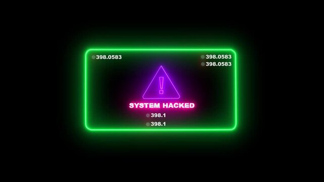 DATA hack security breach computer hacking warning message hacked alert. microprocessor connections and data processing on black background. Business server show security hacked alert warning sign,