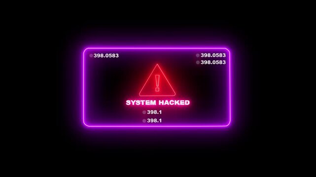 DATA hack security breach computer hacking warning message hacked alert. microprocessor connections and data processing on black background. Business server show security hacked alert warning sign, - Powered by Adobe