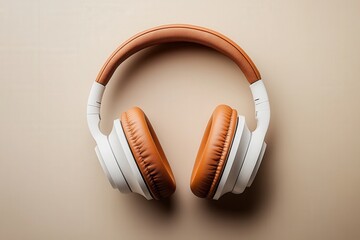 Stylish white and tan over ear headphones on a neutral background