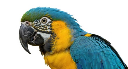 Fototapeta premium Close up of a vibrant blue and yellow macaw parrot with striking details