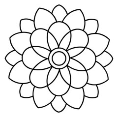 Black and White Circular Zinnia Flower Top View Line Art