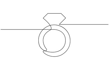 Engagement ring continuous line drawing illustration. One line art of love, Black isolated on white background. Hand drawn vector illustration, Wedding ring line art style vector illustration.