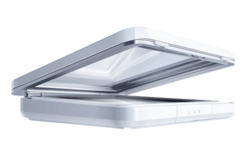 Unveiling the Secrets of Tomorrow A Sleek White Scanner Ready to Digitize Your Future Memories on transparent background