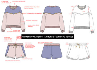 womens sweatshirt AND SHORTS technical details