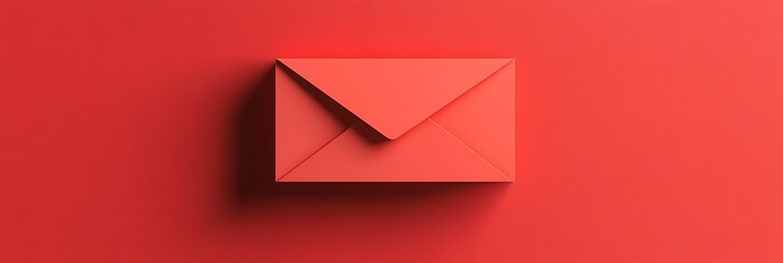 Minimalistic envelope vector icon on a bright red solid background, isolated in 3D