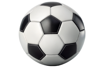 Classic black and white leather soccer ball isolated on a white background, perfect for sport, game, or leisure