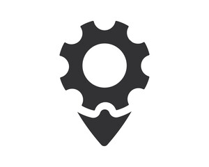 Gear pin icon. Symbol for location of machinery, industrial processes, or engineering services. Clean and modern. Ideal for web, apps and print.