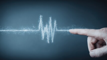 Hand Interacting with Glowing Digital Waveform