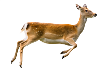   photograph a deer leaping on mid air isolated on white background PNG ,AI GENERATED