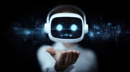 Person in White VR Headset with Glowing Blue Data Streams