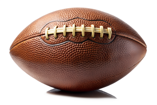 Brown leather American football isolated on a white background, ready for play