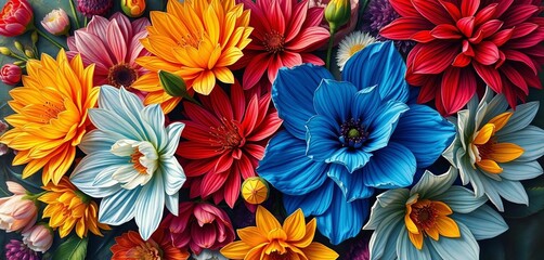 Vibrant oil painting of a lush floral bouquet, rich colors and textures,  vivid,  rose