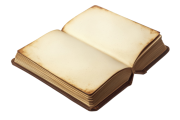 Unfolding history An antique book with blank pages whispering untold stories under warm on transparent background
