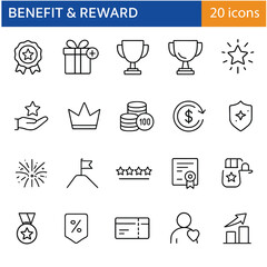 Collection of benefit and reward icons for business and achievement