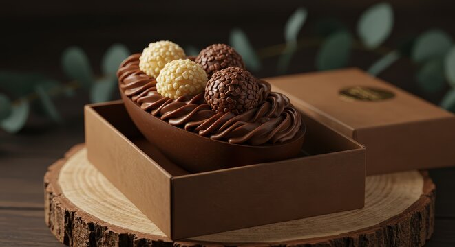 Ovo de colher de beijinho e brigadeiro em caixa kraft.