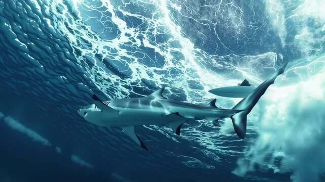 Dynamic shark pursuit underwater: dramatic oceanic encounter with predator and prey