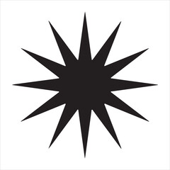 Black Starburst Shape With Twelve Points Against A White Background For Design Elements.