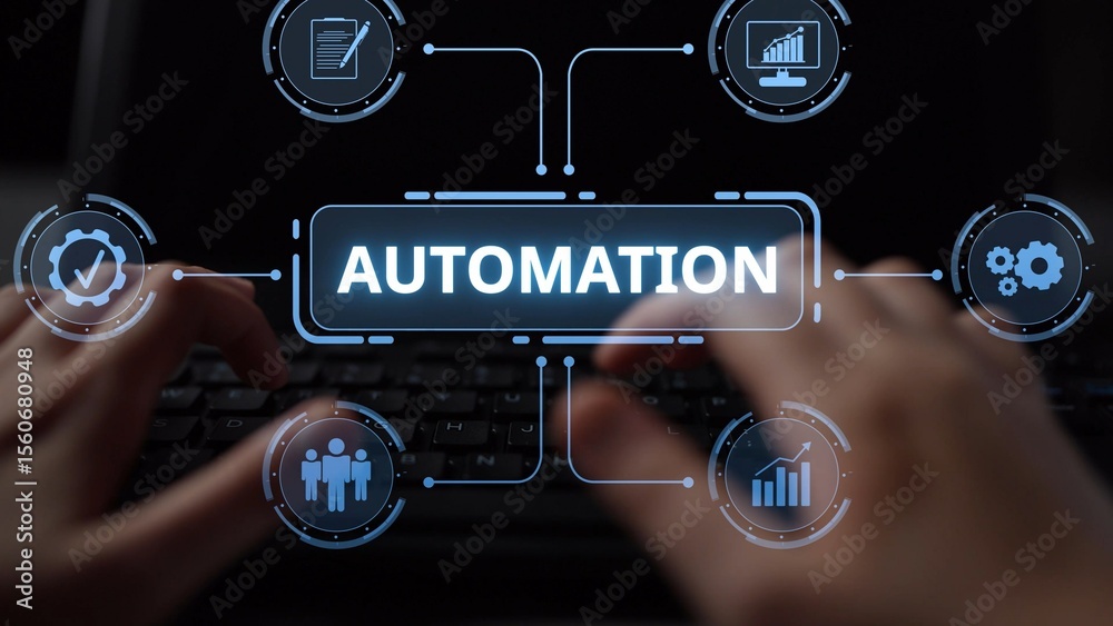 Poster modern automation drives workflow efficiency by connecting systems, people, and data. with intellige