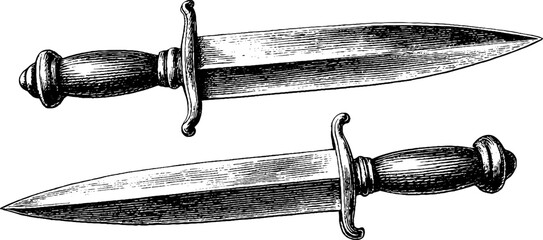 Vintage dagger and sheath silhouette illustration for retro design and decor