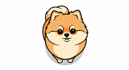 Adorable Cartoon Pomeranian Dog, Standing Pose, Orange Fur