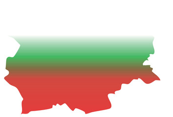 The image shows the outline map of Bulgaria filled with a vertical gradient of the national flag colors — white on top, green in the middle, and red at the bottom.