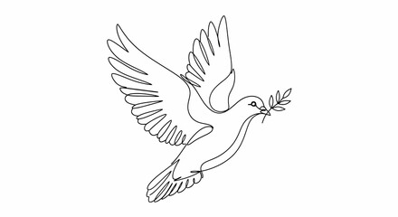 Minimalist Dove with Olive Branch Line Art Illustration on White Background