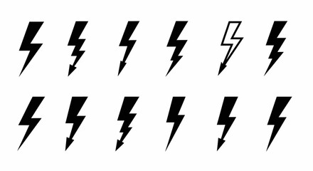 Collection of Nine Black Lightning Bolt Icons