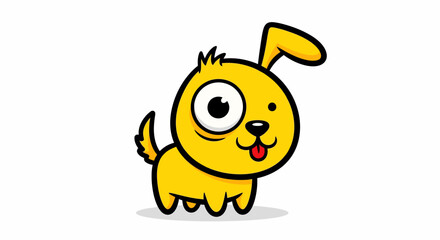 Playful Cartoon Yellow Puppy with One Large Eye, Happy Expression, and Small Tail
