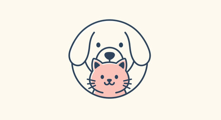Cute Cartoon Dog and Cat in a Circle Design