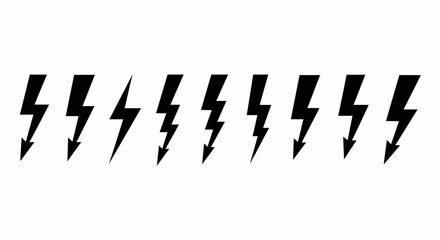 Row of Black Lightning Bolt Symbols on White Background, Vector Graphic