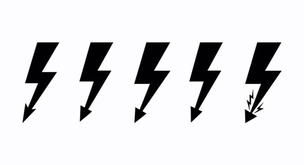 Five Black Lightning Bolt Icons:  Variations in Style and Impact