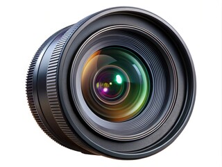 Closeup shot of a professional camera lens with beautiful reflections and colors