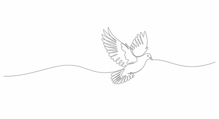 Single-Line Drawing of Flying Dove, Symbolizing Peace and Freedom