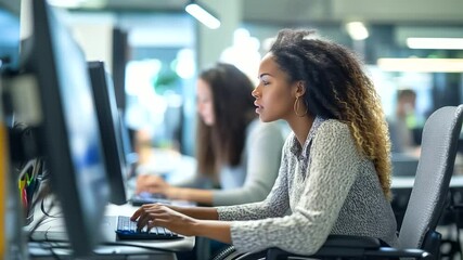 Young professionals smiling and working together on a project using laptops coworking environment, business development, tech collaboration, office productivity, team success,Young professionals, smi
