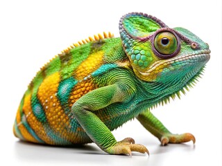 Fototapeta premium Striking CloseUp of a Panther Chameleon against a Clean White Background