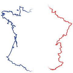 This image shows the map silhouette of France filled with the French flag’s vertical blue, white, and red tricolor.