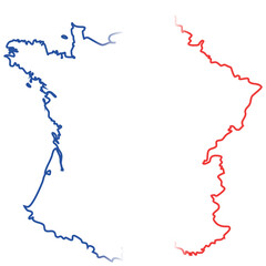 This image shows the map silhouette of France filled with the French flag’s vertical blue, white, and red tricolor.