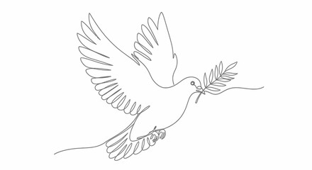 Minimalist Dove with Olive Branch Line Art Illustration on White Background