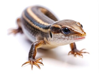 Naklejka premium Close up of a cute Five Lined Skink on a plain white background