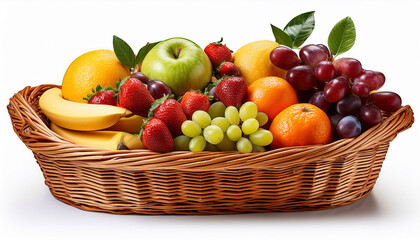 wicker basket of fruits isolated transparent background