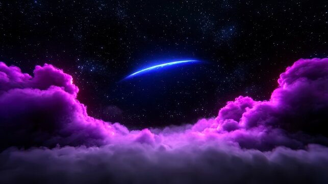 Surreal 4th of July Fireworks Galaxy Festive Space Background with Message Area. A cosmic celebration backdrop ideal for holiday announcements featuring a vibrant nebula design and ample