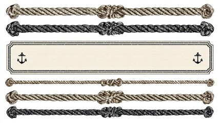 Obraz premium Nautical vintage rope vector dividers. Design of border frame illustration., no logos, no brands