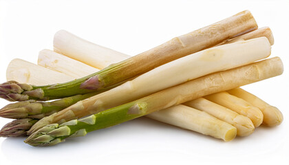 fresh ripe white asparagus in bunch isolated on a white background full depth of field focus stacking