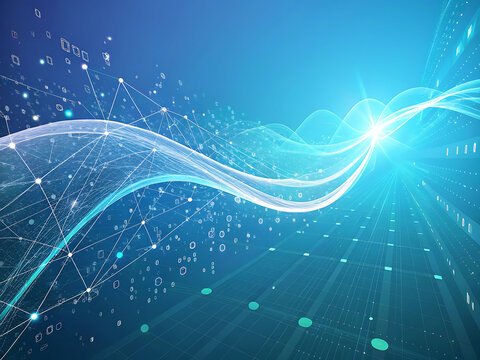 Abstract technology background AI data stream flowing in digital space